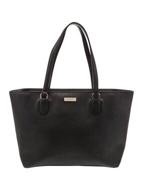 kate spade Black Leather Tote w Gold Plaque Top Zipper Hand Shoulder Bag